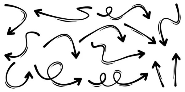 Zestaw Ręcznie Rysowane Strzałki Izolowane Białym Tle Projektowania Infografik Biznesowych — Wektor stockowy