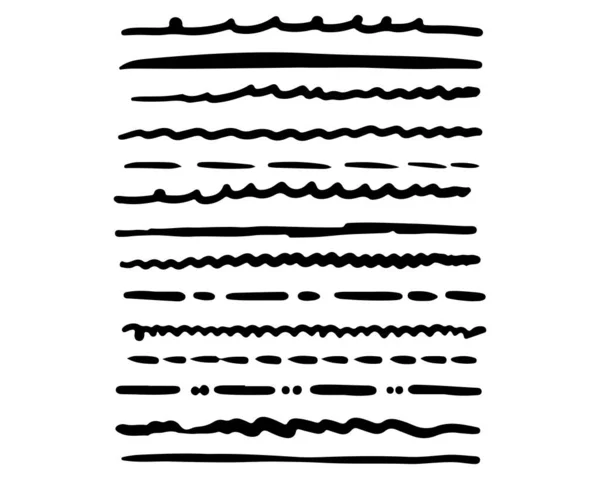 Pennelli Grunge Disegnati Mano Set Pennelli Artistici Isolati Sfondo Bianco — Vettoriale Stock