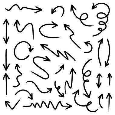 El çizimi ok simgesi beyaz arkaplanda izole edildi. Doodle vektör illüstrasyonu.