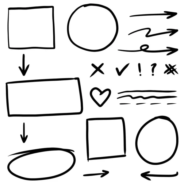 Gekritzelte Linien Pfeile Kreise Und Kurven Vektor Handgezeichnete Gestaltungselemente Isoliert — Stockvektor