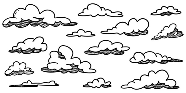 Doodle Ensemble Nuages Dessinés Main Isolés Pour Conception Concept Illustration — Image vectorielle