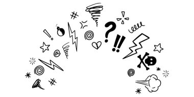 El çizimi karalama beyaz arka planda izole edilmiş küfürler. kavram tasarımı için elementleri ayarla. vektör illüstrasyonu.