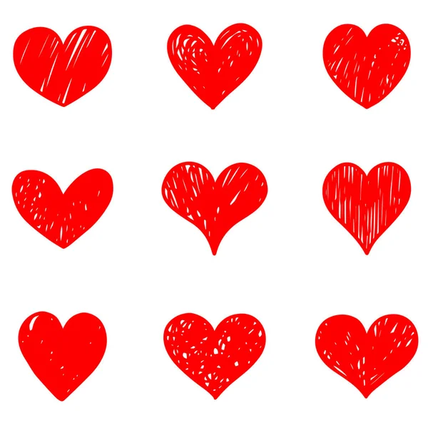 Zestaw Doodle Serca Izolowane Białym Tle Ręcznie Rysowane Ikony Miłości — Wektor stockowy