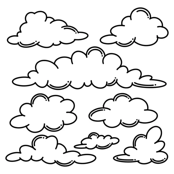 Juego Doodle Nubes Dibujadas Mano Aisladas Para Diseño Conceptual Ilustración — Archivo Imágenes Vectoriales