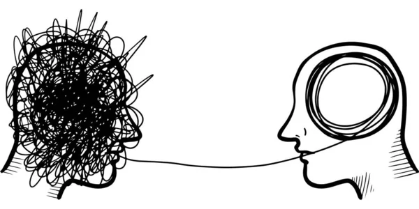 Dibujado Mano Dos Humanos Cabeza Silueta Psicoterapia Concepto Elemento Diseño — Archivo Imágenes Vectoriales