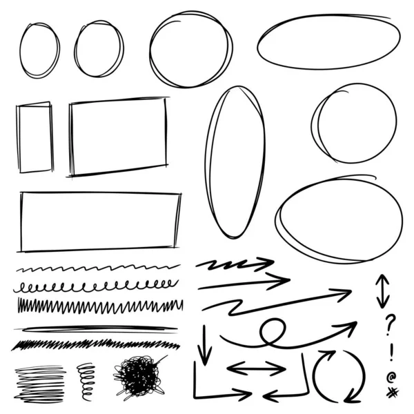 Doodle Líneas Flechas Círculos Curvas Vector Elementos Diseño Dibujados Mano — Vector de stock