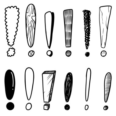 El çizimi ünlem işareti beyaz arkaplanda izole edilmiş. vektör illüstrasyonu.