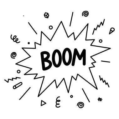 Çizgi roman patlama çizgi filmi. Beyaz arkaplanda web, posterler, afişler ve konsept tasarım için izole edilmiş metin patlamalı el çizimi komik konuşma balonları. vektör illüstrasyonu.