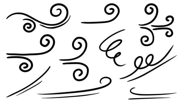 Doodle Wind Gust Elszigetelt Fehér Háttérrel Kézzel Rajzolt Vektor Illusztráció — Stock Vector
