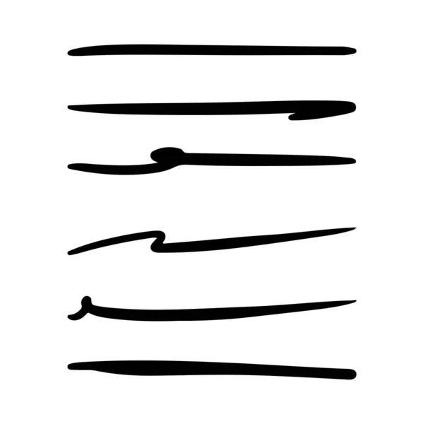 Reihe Von Handgezeichneten Unterstrichen Textmarker Striche Swoops Wellen Pinsel Markiert — Stockvektor
