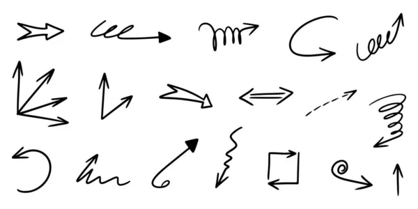 手绘箭头图标集隔离在白色背景上 Doodle矢量说明 — 图库矢量图片