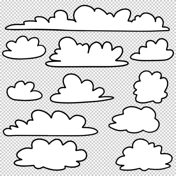 Juego Doodle Nubes Dibujadas Mano Aisladas Para Diseño Conceptual Ilustración — Archivo Imágenes Vectoriales