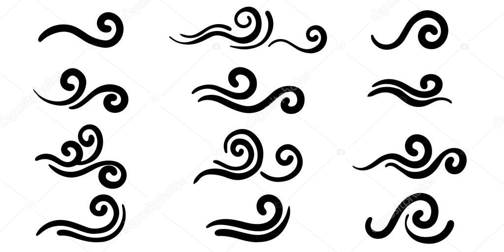 Doodle of wind gust isolated on a white background. hand drawn  vector illustration.