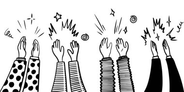 El çizimi alkış stili, baş parmak işareti. İnsan elleri alkışlıyor. karalama biçimi, vektör çizimi.