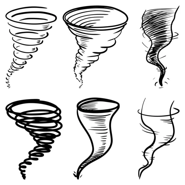 Conjunto Garabatos Tornado Aislado Sobre Fondo Blanco Huracán Elementos Diseño — Archivo Imágenes Vectoriales