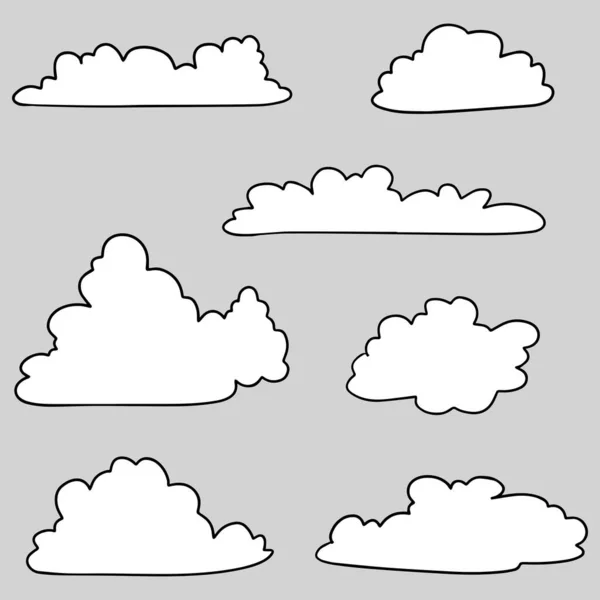 Juego Doodle Nubes Dibujadas Mano Aisladas Para Diseño Conceptual Ilustración — Archivo Imágenes Vectoriales