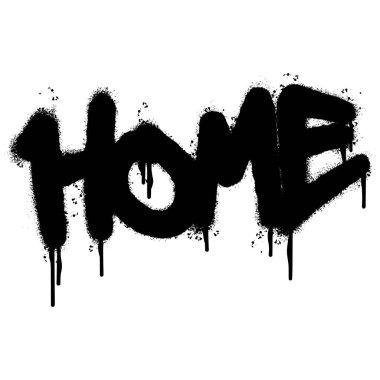 Beyaz arka planda izole edilmiş graffiti ev kelimesi. Evde spreylenmiş yazı tipi grafiti. vektör illüstrasyonu.