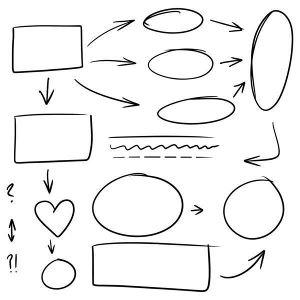 Linhas Doodle Setas Círculos Curvas Vetor Elementos Design Desenhados Mão —  Vetores de Stock