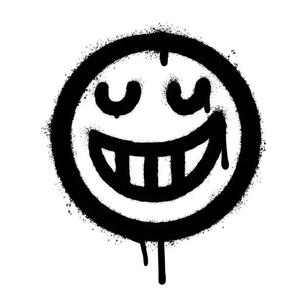 Graffiti Rosto Sorridente Emoticon Pulverizado Isolado Sobre Fundo Branco Ilustração — Vetor de Stock