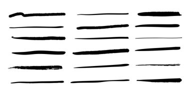 Tasarımınız için el çizimi vektör altı çizili set, işaretleyici vuruşlar, saldırılar, dalga fırça izleri soyut karalama kümesi.