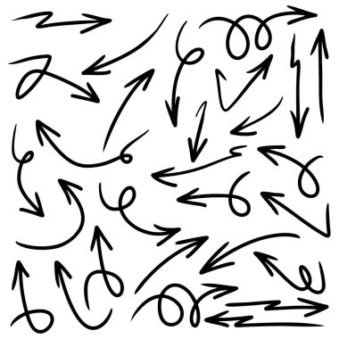 El çizilmiş vektör okları beyaz arkaplana karalama yapar. tasarım element vektör illüstrasyonu.