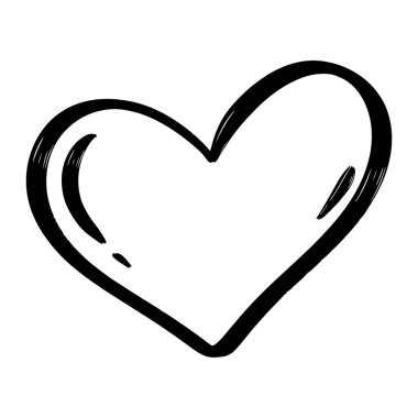 El çizimi kalp çizimi illüstrasyon, şirin karalama kalp ikonu, beyaz arkaplanda siyah mürekkep çizimi.