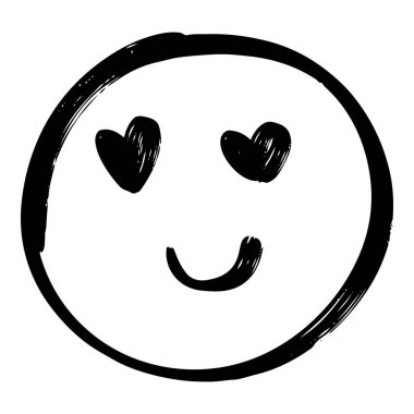 El çizimi kalp gözler gülen yüz ikonu, hoş fırça darbesi emojisi, aşk ve mutlu ifade vektörü çizimi.