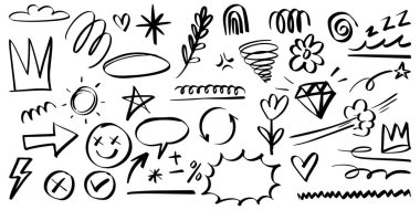 El Çizimi Karalama Elementleri Koleksiyonu Siyah İşaret Biçimi