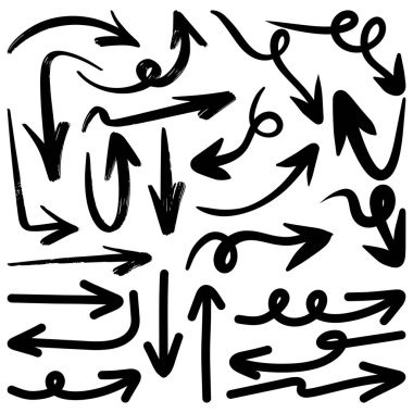 El çizimi siyah ok seti. Doodle Yönlendirme Sembolleri Koleksiyonu.