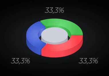 Vektör 3d donut grafiği bilgisi. 3 seçeneği, bölümü, aşaması, süreci olan iş ilerlemesi bilgi grafikleri kavramı. Katmanlı performans grafik sunumu. Çember diyagramı.
