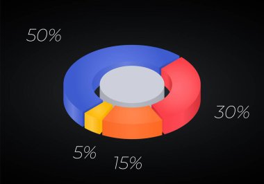 Vektör 3d donut grafiği bilgisi. 4 seçenek, parça, adım, süreç içeren iş ilerlemesi bilgi grafikleri kavramı. Katmanlı performans grafik sunumu. Çember diyagramı.