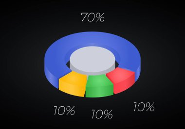 Vektör 3d donut grafiği bilgisi. 4 seçenek, parça, adım, süreç içeren iş ilerlemesi bilgi grafikleri kavramı. Katmanlı performans grafik sunumu. Çember diyagramı.
