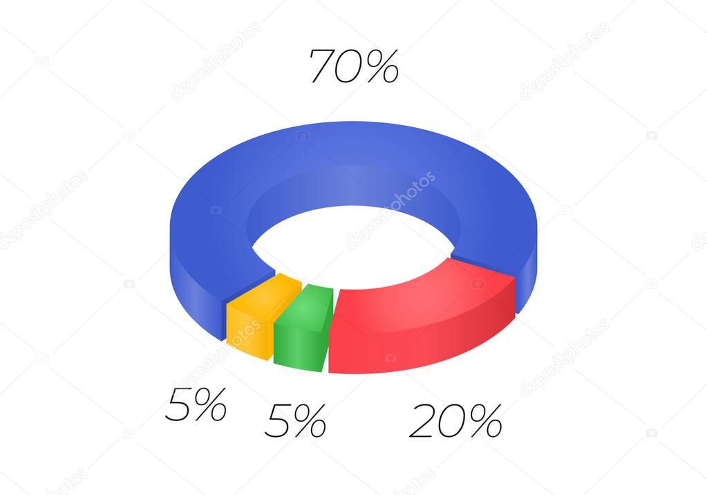 Vector 3d donut  chart infographic. Business progress infographics concept with 4 options, parts, steps, processes. Layered performance graph presentation. Circle diagram.