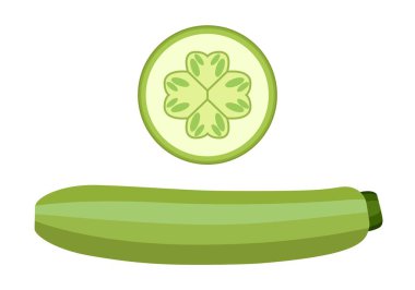 Sebze iliği ve sebze iliği dilimleri. Sağlıklı ve lezzetli yemekler. Beyaz arkaplanda vektör grafikleri.