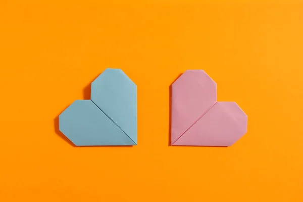 Corações Origami Feitos Com Papel Colorido Congratulações Com Dia Valentim — Fotografia de Stock