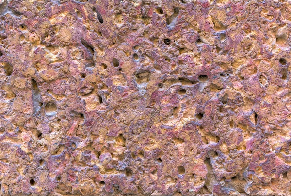 Kamienna Ściana Porowatych Cegieł Wulkanicznych Zamyka Szorstką Strukturę Powierzchni — Zdjęcie stockowe