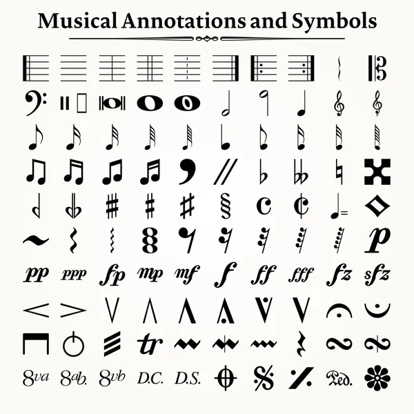 Muzikale symbolen en aantekeningen — Stockvector