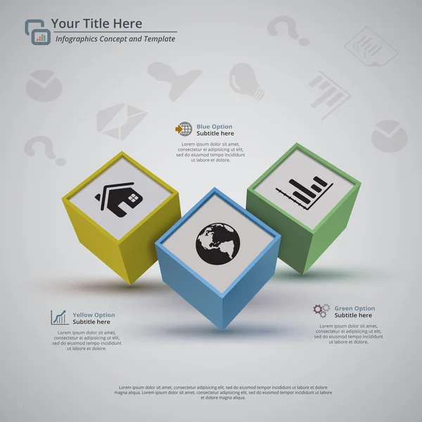 Trois cubes d'affaires Infographie Contexte — Image vectorielle