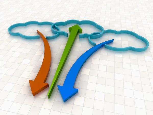 클라우드 컴퓨팅 개념 배경 흰색에 다채로운 화살표와 함께 — 스톡 사진