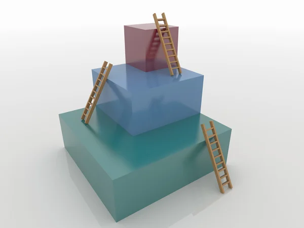 Tres Cubos con Escaleras, Objetivo Concepto 3D — Foto de Stock