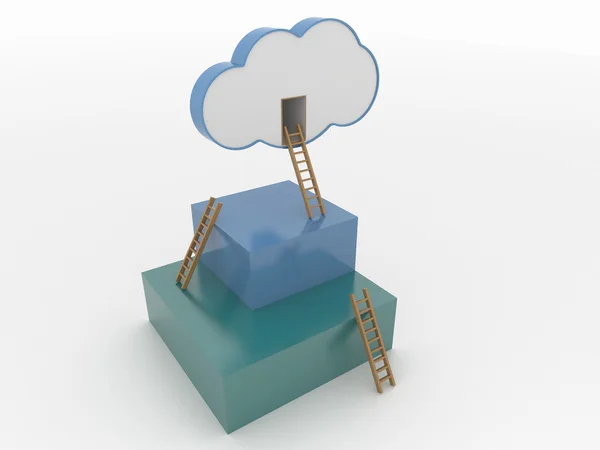 Облака и кубы с лестницами, облачные вычисления 3D концепция — стоковое фото