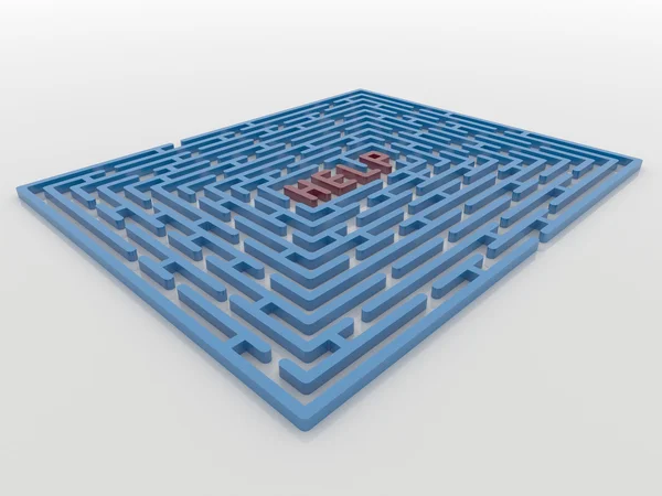 Maze Labyrinth 3D Render with Help Request — Stock Photo, Image