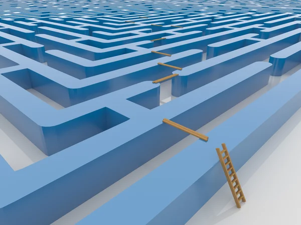 Maze Labyrinth 3D Render with Ladder and Planking — Stock Photo, Image