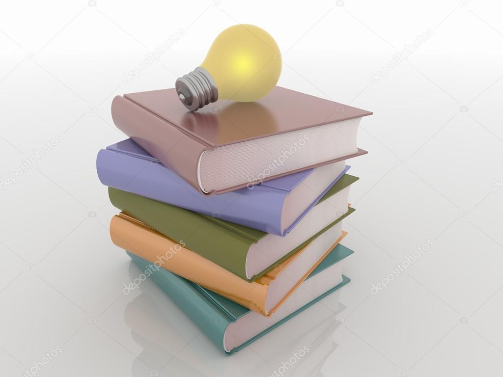 Light Bulb on Stack of Books, Knowledge Solution Concept