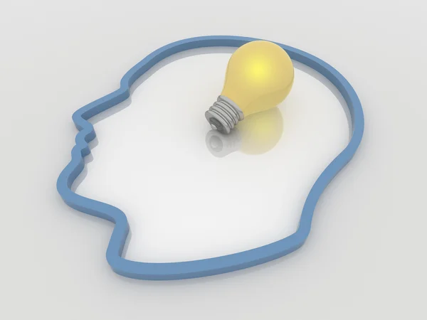 Light Bulb idee in een hoofd, 3D-oplossing Concept — Stockfoto