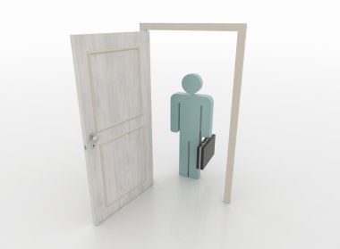 İşadamı önünde açık bir kapı, 3d Render