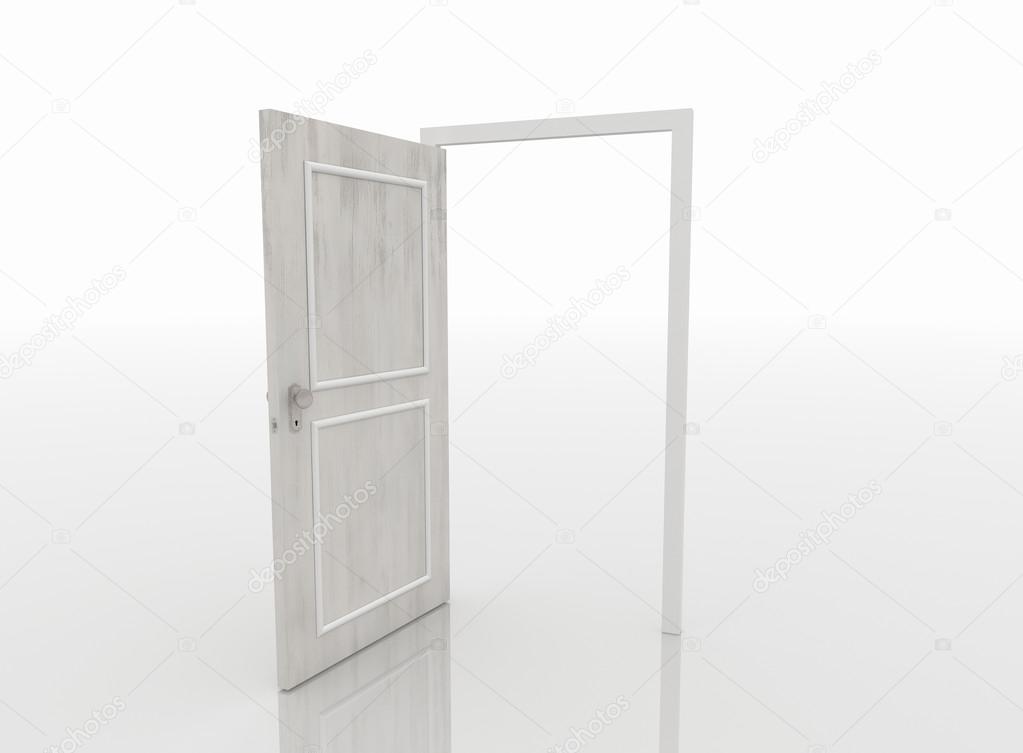 Open Door Isolated on White Background, 3D Render