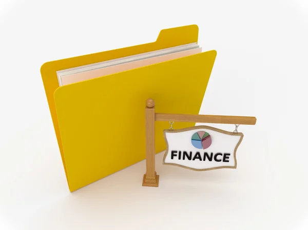 Yellow Folder With Wooden Signpost Finance — Stock Photo, Image