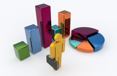 Grafik ve diyagram üzerinde beyaz altın işadamı