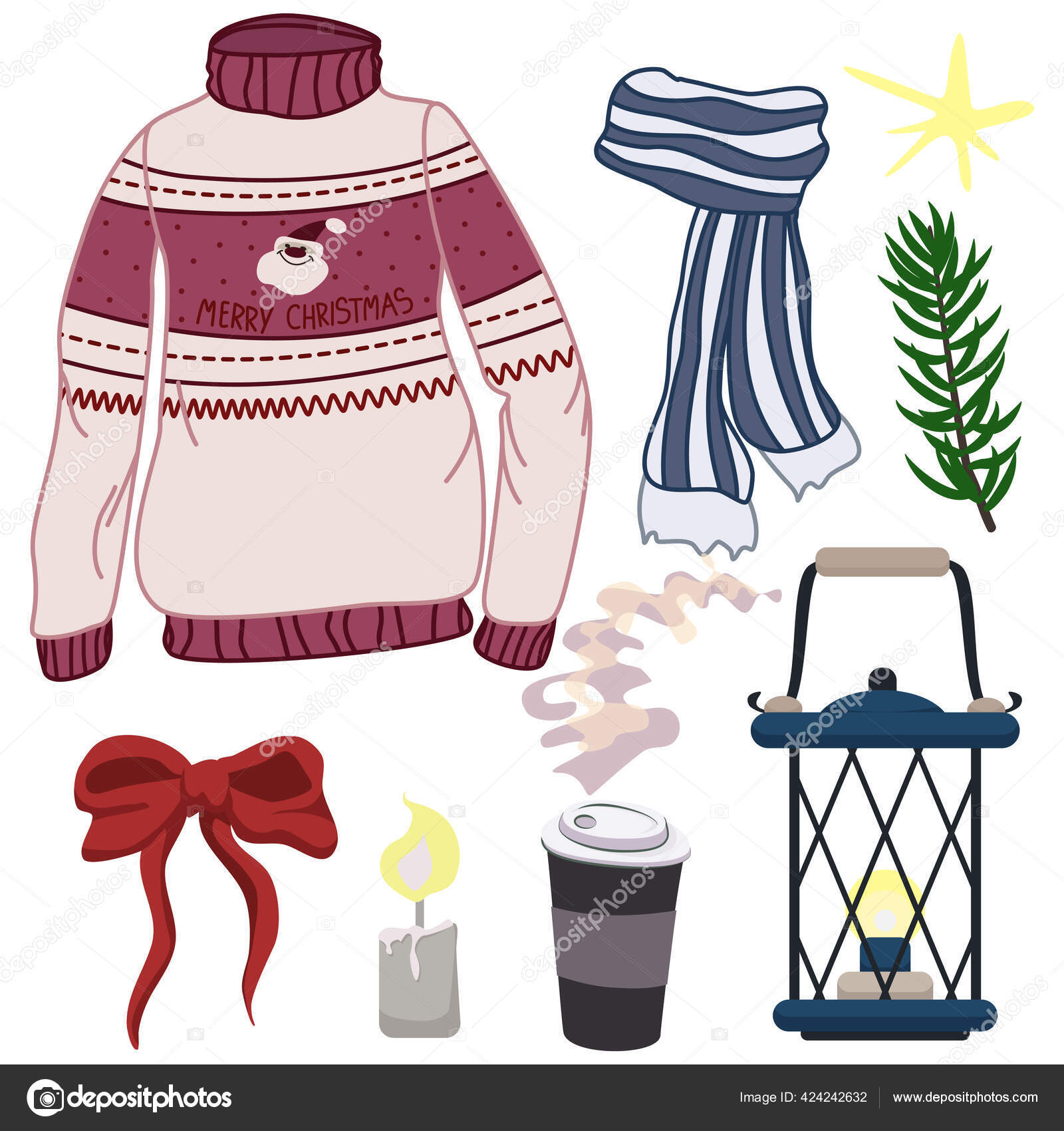 Vector Set Von Winterurlaub Clip Arts Mit Weihnachtsjumper Mit Weihnachtsmann Vektorgrafik Lizenzfreie Grafiken C Iramotorina 424242632 Depositphotos